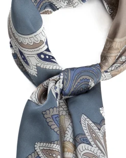 Foulard uomo unisex bandana paisley floreale medaglione fondo bicolore bordo satinato celeste GIOSAL-FD1008A