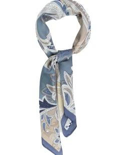 Foulard uomo unisex bandana paisley floreale medaglione fondo bicolore bordo satinato celeste GIOSAL-FD1008A