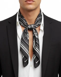 Foulard uomo unisex bandana paisley medaglione simmetrico bordo satinato nero GIOSAL-FD1014A