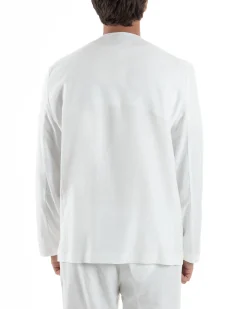 Giacca doppiopetto lino senza rever scollo v bianco GIOSAL-G3309A
