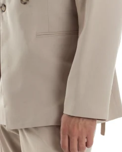 Giacca Doppiopetto Uomo Viscosa Senza Rever Relaxed Fit Casual Tinta Unita Beige GIOSAL-G3296A