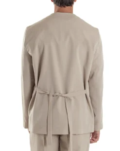 Giacca Doppiopetto Uomo Viscosa Senza Rever Relaxed Fit Casual Tinta Unita Beige GIOSAL-G3296A