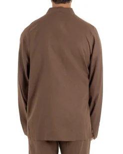 Giacca kimono lino relaxed fit morbido tinta unita marrone GIOSAL-G3400A
