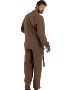Giacca kimono lino relaxed fit morbido tinta unita marrone GIOSAL-G3400A