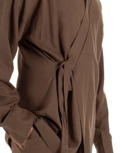 Giacca kimono lino relaxed fit morbido tinta unita marrone GIOSAL-G3400A