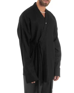 Giacca kimono lino relaxed fit morbido tinta unita nero GIOSAL-G3314A