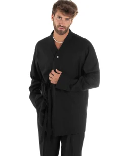 Giacca kimono lino relaxed fit morbido tinta unita nero GIOSAL-G3314A