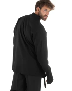 Giacca kimono lino relaxed fit morbido tinta unita nero GIOSAL-G3314A