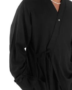 Giacca kimono lino relaxed fit morbido tinta unita nero GIOSAL-G3314A