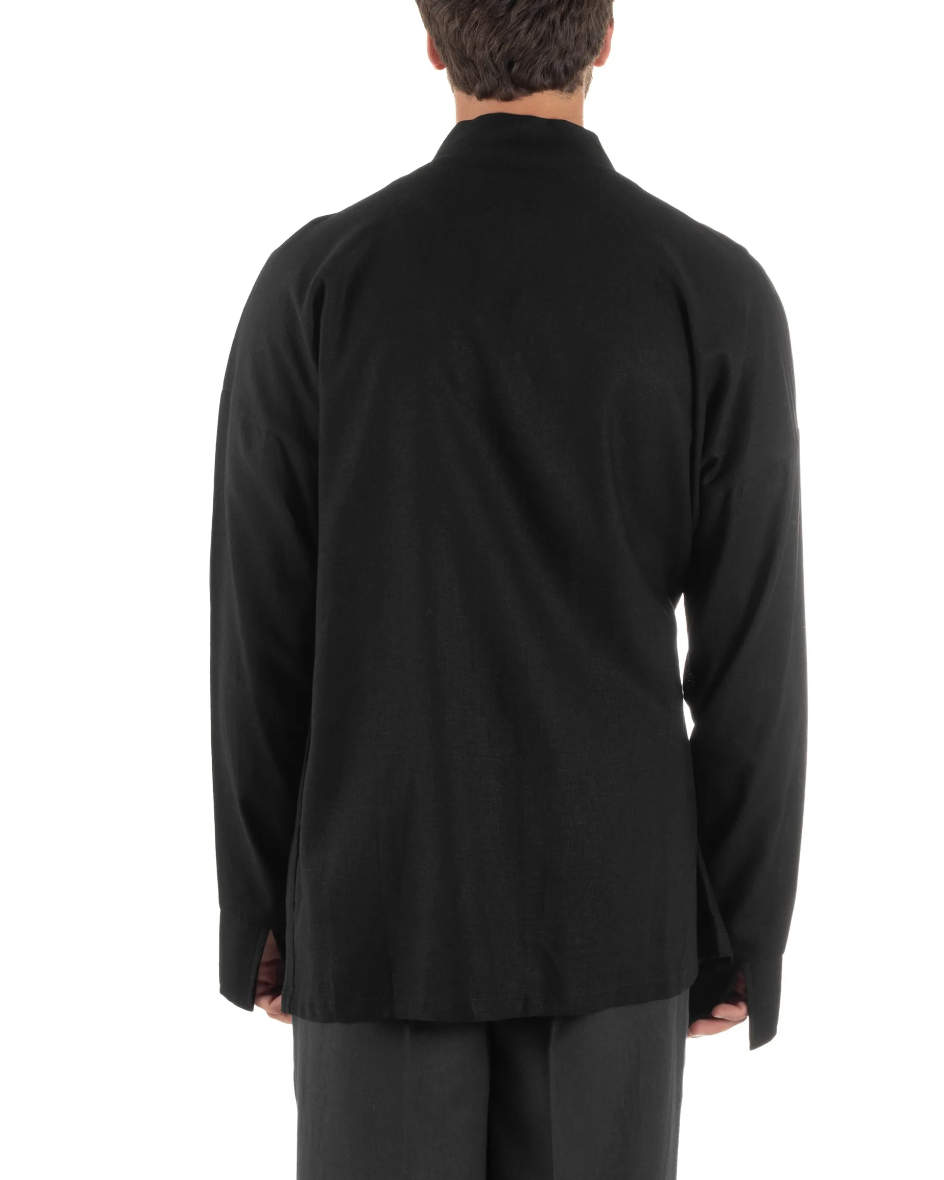 Giacca kimono lino relaxed fit morbido tinta unita nero GIOSAL-G3314A