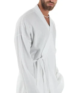Giacca kimono lino relaxed fit morbido tinta unita bianco GIOSAL-G3313A
