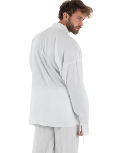 Giacca kimono lino relaxed fit morbido tinta unita bianco GIOSAL-G3313A