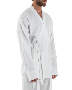 Giacca kimono lino relaxed fit morbido tinta unita bianco GIOSAL-G3313A