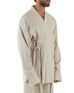 Giacca kimono lino relaxed fit morbido tinta unita beige GIOSAL-G3312A