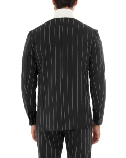 Giacca Monopetto Uomo Collo Coreano Rigata Nero Bottone Nascosto GIOSAL-G2733A