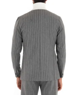 Giacca Monopetto Uomo Collo Coreano Rigata Grigio Bottone Nascosto GIOSAL-G2731A