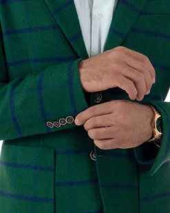 Giacca Monopetto Uomo Lana Check Quadri Revers Blazer Verde BZ1006A