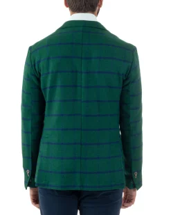 Giacca Monopetto Uomo Lana Check Quadri Revers Blazer Verde BZ1006A