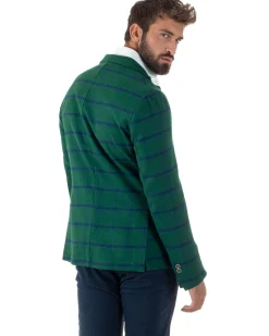 Giacca Monopetto Uomo Lana Check Quadri Revers Blazer Verde BZ1006A