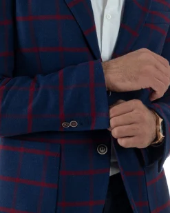 Giacca Monopetto Uomo Lana Check Quadri Revers Blazer Blu BZ1005A