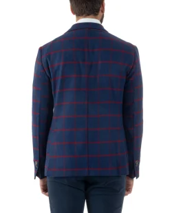 Giacca Monopetto Uomo Lana Check Quadri Revers Blazer Blu BZ1005A