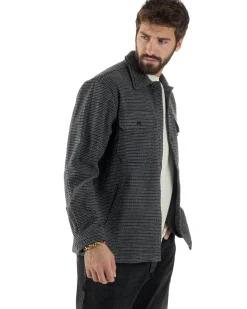 Giacca Overshirt Uomo Camicia Quadri Con Tasconi Grigio G3362A