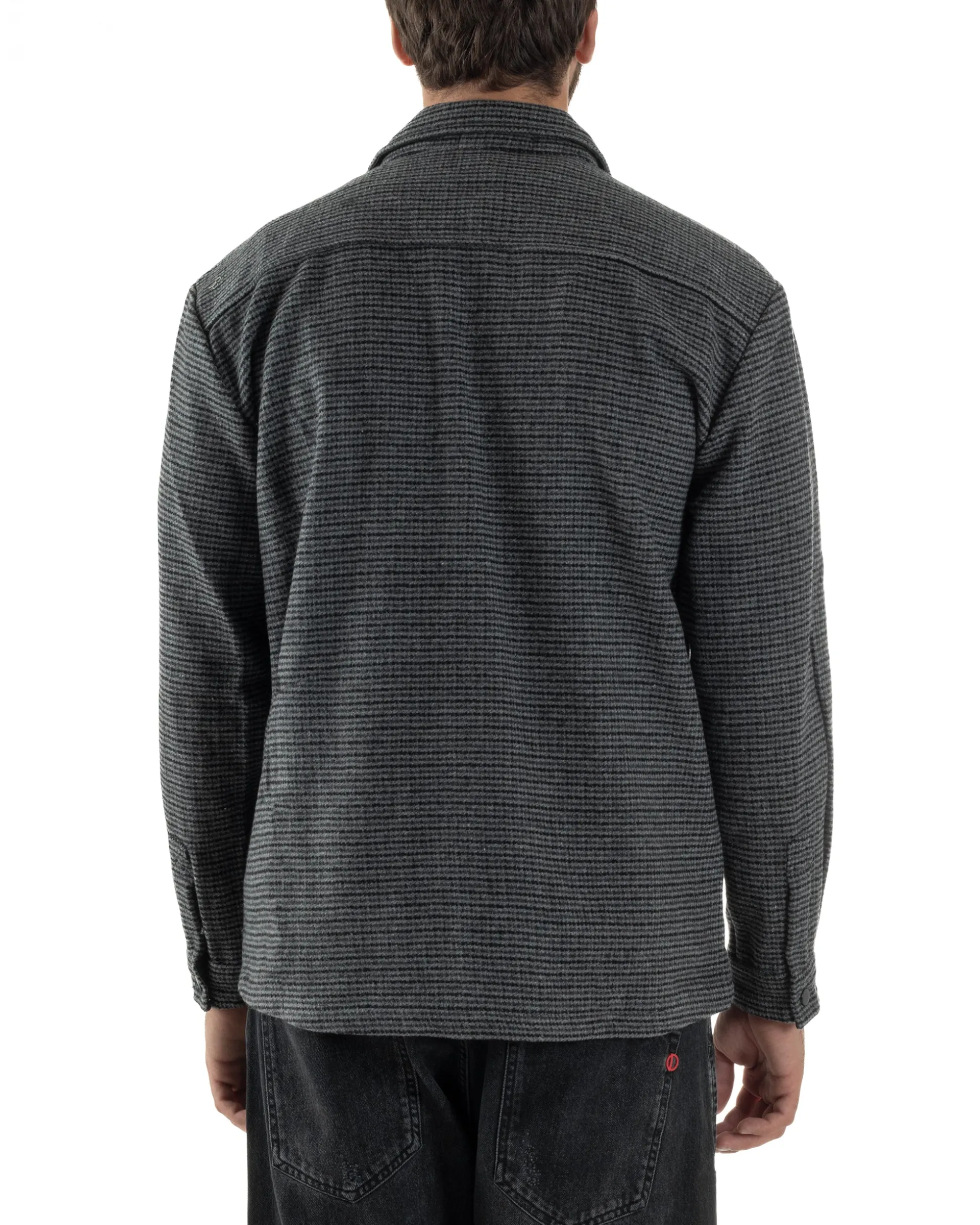 Giacca Overshirt Uomo Camicia Quadri Con Tasconi Grigio G3362A