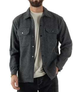 Giacca Overshirt Uomo Camicia Quadri Con Tasconi Grigio G3362A