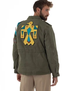 Giacca Sahariana Giubbotto Camicione Tinta Unita Verde Militare BERNA M252283