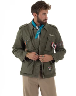Giacca Sahariana Giubbotto Camicione Tinta Unita Verde Militare BERNA M252283