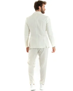Giacca Uomo Doppiopetto Lino Tinta Unita Panna Sartoriale Cerimonia Elegante Casual GIOSAL-G3064A
