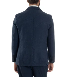 Giacca Uomo Lana Monopetto Puntinata Tinta Unita Blu BZ1002A