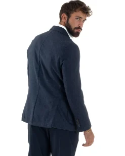 Giacca Uomo Lana Monopetto Puntinata Tinta Unita Blu BZ1002A