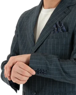 Giacca Uomo Lino Monopetto Quadri Blu Cerimonia Elegante Casual GIOSAL-G2851A