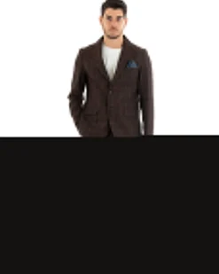 Giacca Uomo Lino Monopetto Quadri Marrone Cerimonia Elegante Casual GIOSAL-G2850A