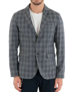 Giacca Uomo Lino Monopetto Quadri Grigio Cerimonia Elegante Casual GIOSAL-G3047A