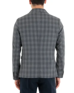 Giacca Uomo Lino Monopetto Quadri Grigio Cerimonia Elegante Casual GIOSAL-G3047A