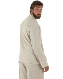 Giacca uomo lino scollo a v relaxed fit tasconi beige GIOSAL-G3402A