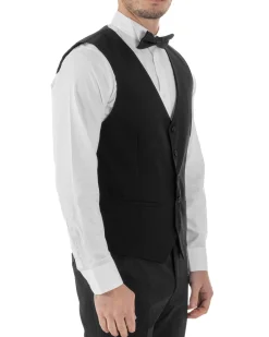 Gilet Uomo Classico Smanicato Regolabile Monopetto Scollo a V Slim Fit Cerimonia Elegante Basic Tinta Unita Nero GIOSAL-G3288A