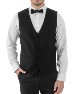 Gilet Uomo Classico Smanicato Regolabile Monopetto Scollo a V Slim Fit Cerimonia Elegante Basic Tinta Unita Nero GIOSAL-G3288A