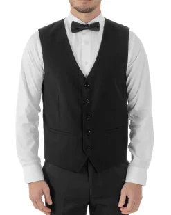 Gilet Uomo Classico Smanicato Regolabile Monopetto Scollo a V Slim Fit Cerimonia Elegante Basic Tinta Unita Nero GIOSAL-G3288A