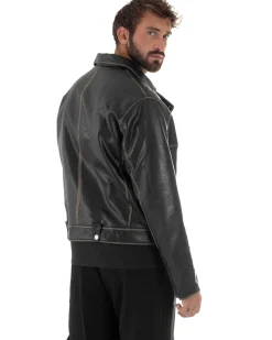 Giubbotto Crop Oversize Chiodo Ecopelle Vintage Nero G3345A
