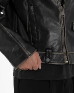 Giubbotto Crop Oversize Chiodo Ecopelle Vintage Nero G3345A