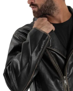 Giubbotto Crop Oversize Chiodo Ecopelle Vintage Nero G3345A