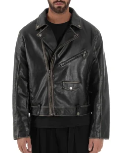 Giubbotto Crop Oversize Chiodo Ecopelle Vintage Nero G3345A
