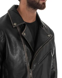 Giubbotto Crop Oversize Chiodo Ecopelle Vintage Nero G3345A