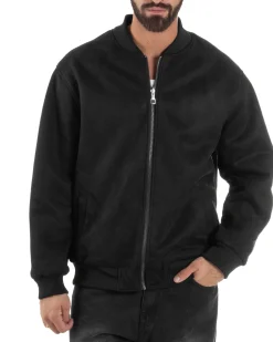 Giubbotto Double Face Bomber College Ecopelle Camoscio Nero G3340A