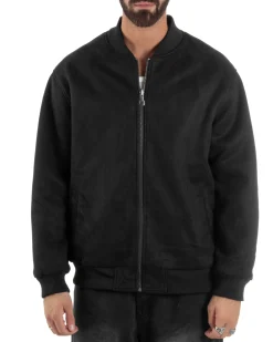 Giubbotto Double Face Bomber College Ecopelle Camoscio Nero G3340A