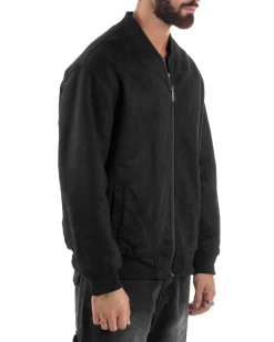 Giubbotto Double Face Bomber College Ecopelle Camoscio Nero G3340A