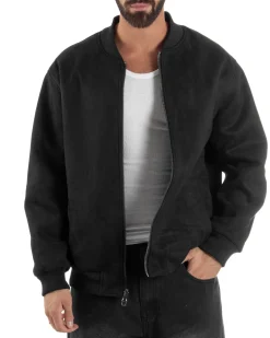 Giubbotto Double Face Bomber College Ecopelle Camoscio Nero G3340A